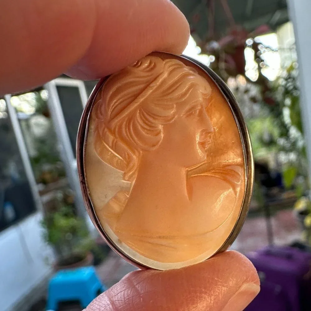 Vintage 800 Silver Shell Cameo Brooch Pendant - Picture 5 of 14